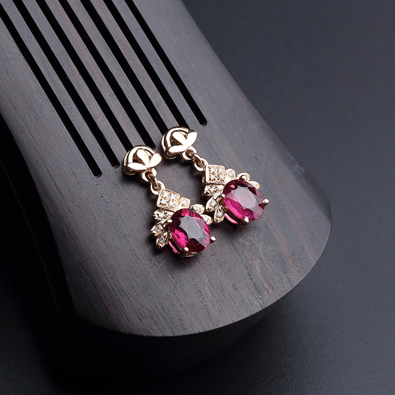 K金镶钻天然巴西碧玺耳钉 - 红掌柜