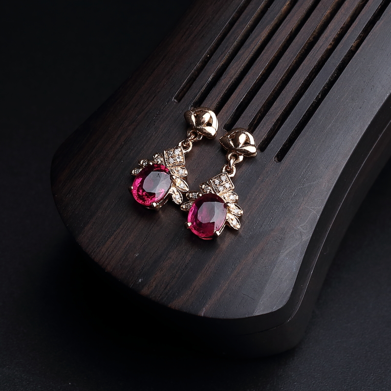 天然巴西碧玺耳钉 - 红掌柜