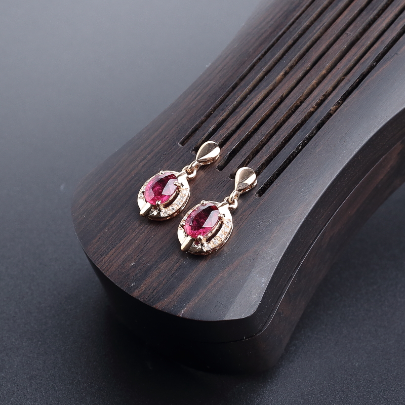 天然巴西碧玺耳钉 - 红掌柜