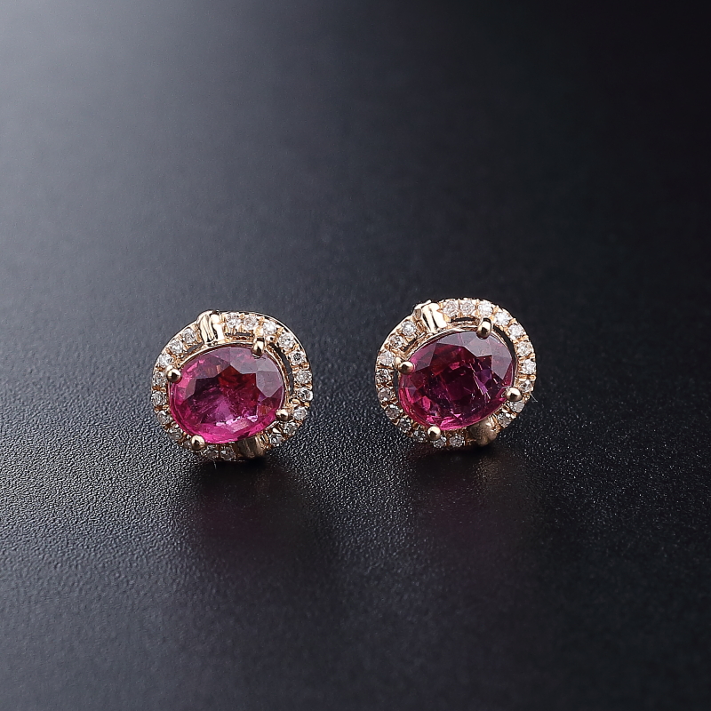 18K金镶钻天然巴西碧玺耳钉 - 红掌柜