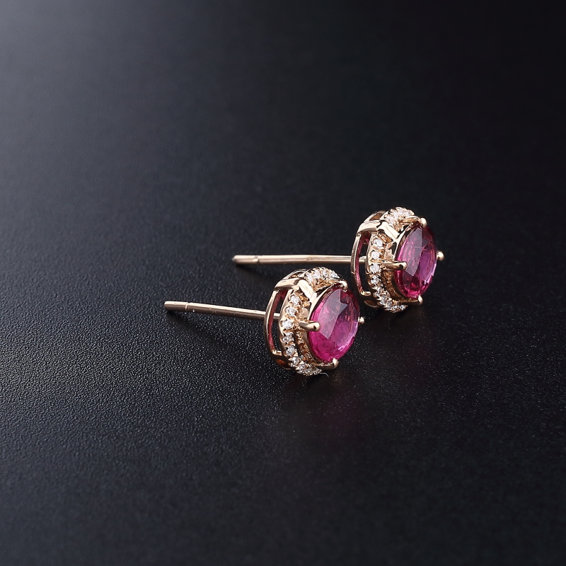 K金镶钻天然巴西碧玺耳钉 - 红掌柜