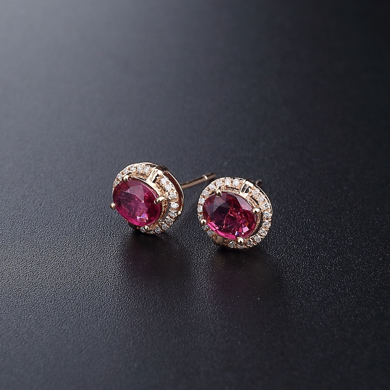 18K金镶天然巴西碧玺耳钉 - 红掌柜