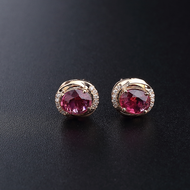 18K金镶钻天然巴西碧玺耳钉 - 红掌柜