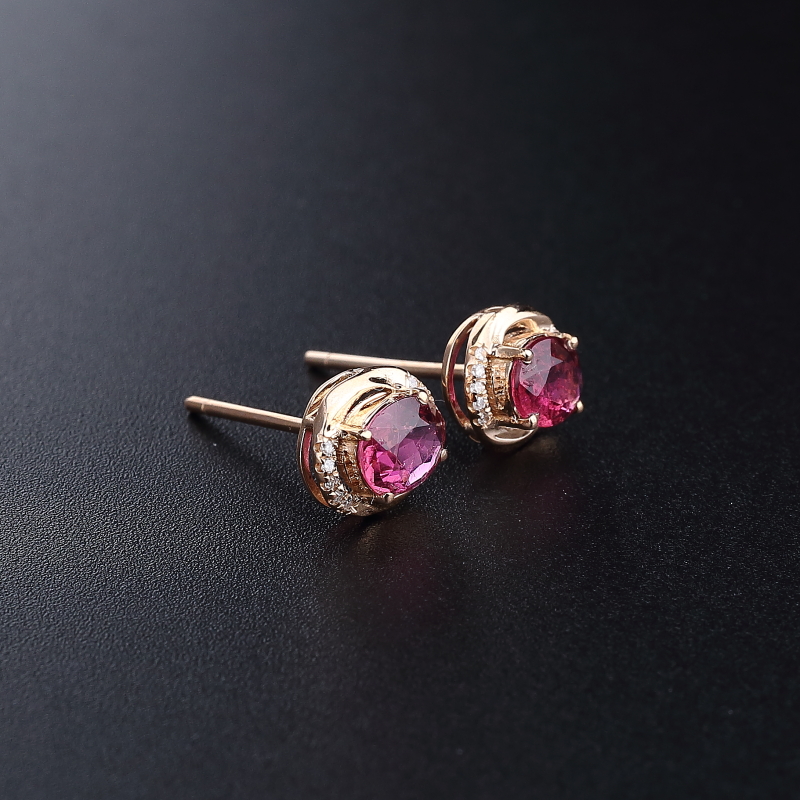 K金镶钻天然巴西碧玺耳钉 - 红掌柜