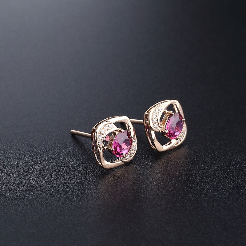 K金镶钻天然巴西碧玺耳钉 - 红掌柜