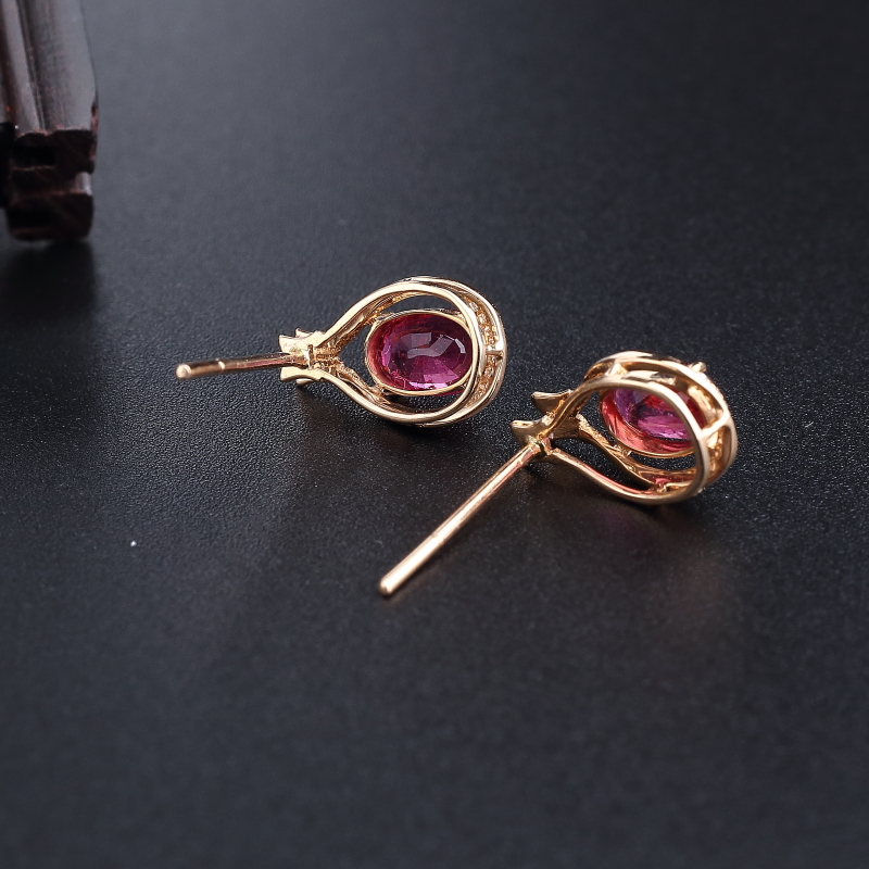 18K金天然巴西碧玺耳钉 - 红掌柜