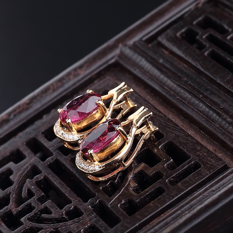 18K金镶天然巴西碧玺耳钉 - 红掌柜