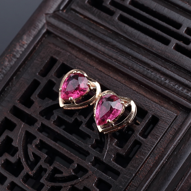 天然巴西碧玺耳钉 - 红掌柜