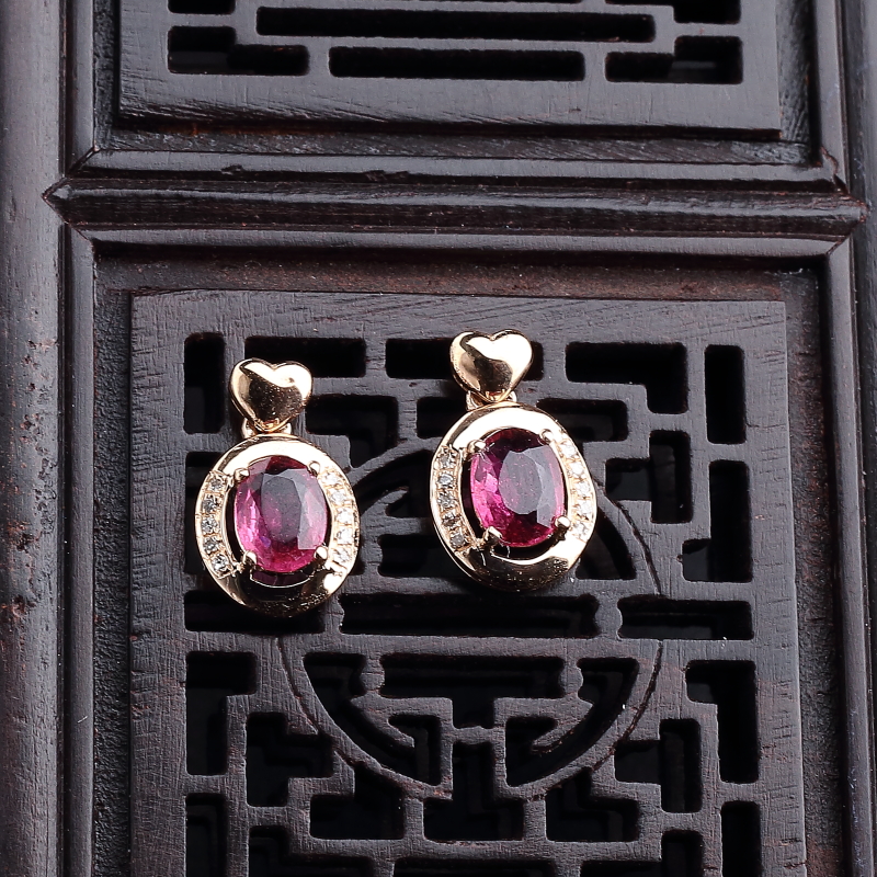 18K金镶钻天然巴西碧玺耳钉 - 红掌柜