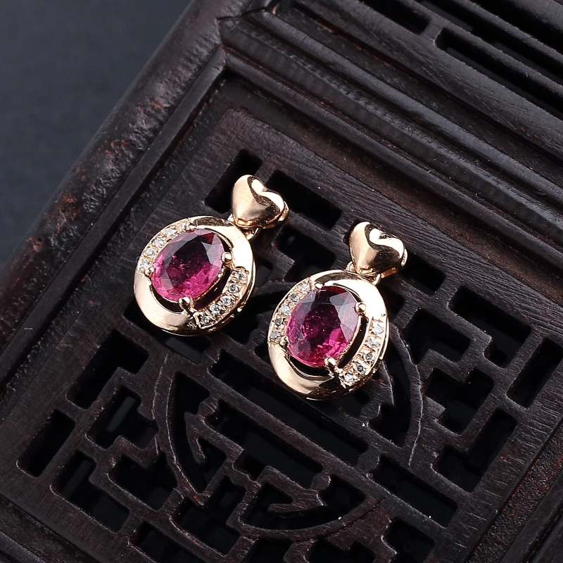 天然巴西碧玺耳钉 - 红掌柜