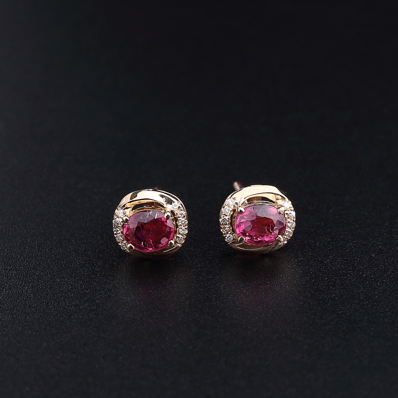 18K金镶钻天然巴西碧玺耳钉 - 红掌柜