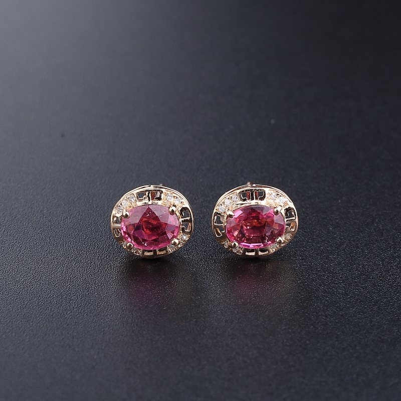 18K金镶钻天然巴西碧玺耳钉 - 红掌柜