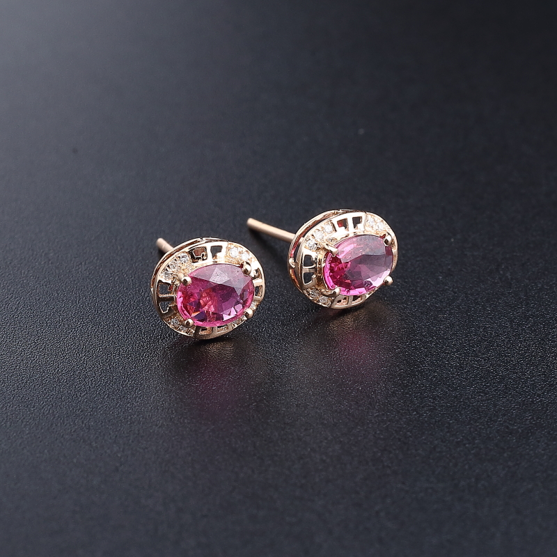 K金镶钻天然巴西碧玺耳钉 - 红掌柜