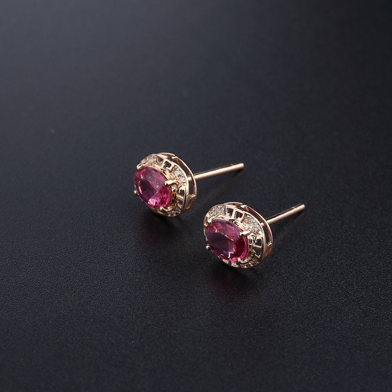 18K金镶天然巴西碧玺耳钉 - 红掌柜