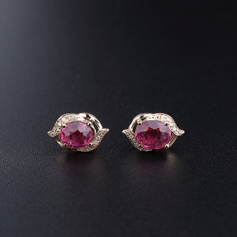 18K金镶钻天然巴西碧玺耳钉 - 红掌柜