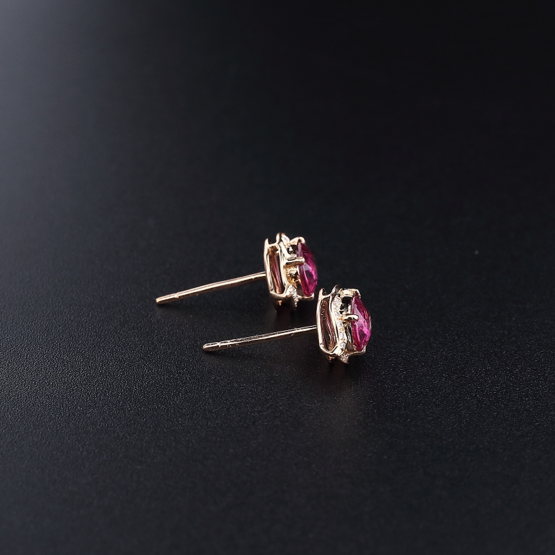 K金镶钻天然巴西碧玺耳钉 - 红掌柜