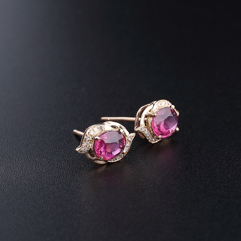 18K金镶天然巴西碧玺耳钉 - 红掌柜