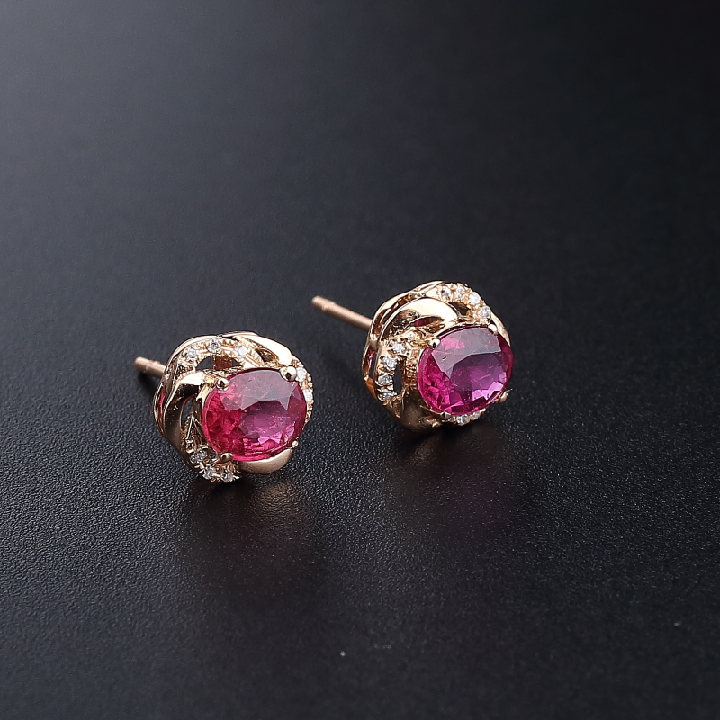 K金镶钻天然巴西碧玺耳钉 - 红掌柜