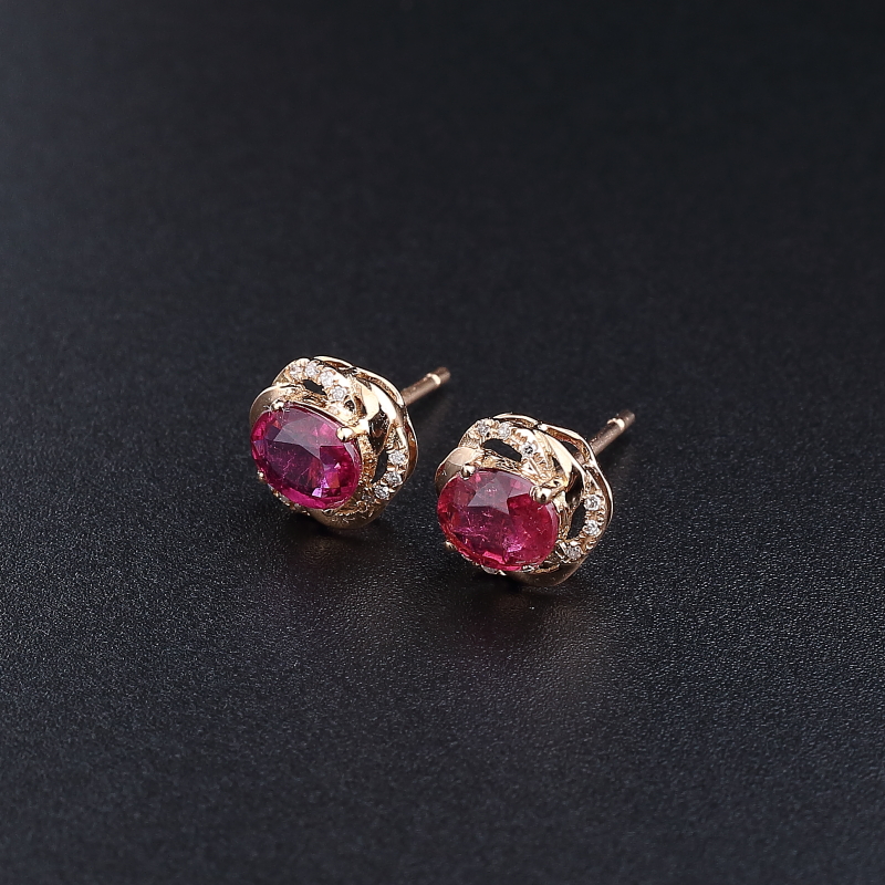 18K金镶天然巴西碧玺耳钉 - 红掌柜