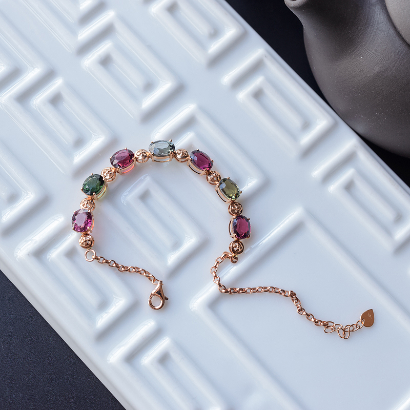 18K金镶钻天然巴西彩色碧玺手链 - 红掌柜