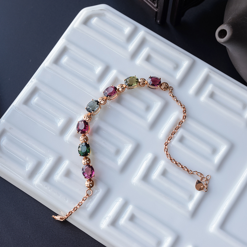 18K金天然巴西彩色碧玺手链 - 红掌柜