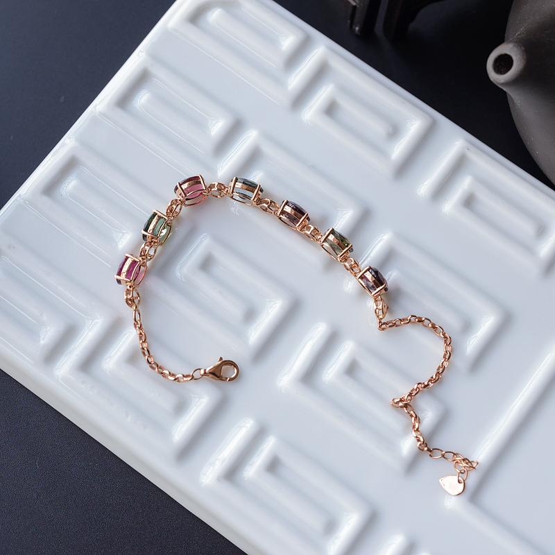 天然巴西彩色碧玺手链 - 红掌柜