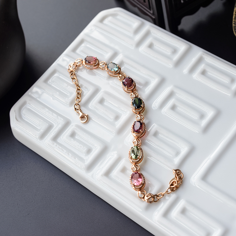 18K金天然巴西彩色碧玺手链 - 红掌柜