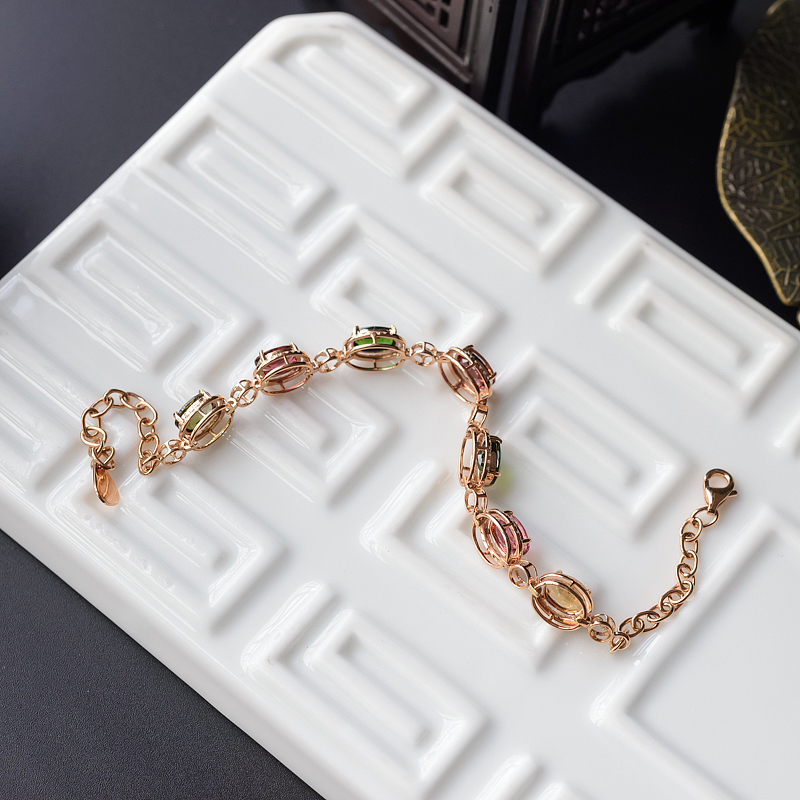 18K金天然巴西彩色碧玺手链 - 红掌柜