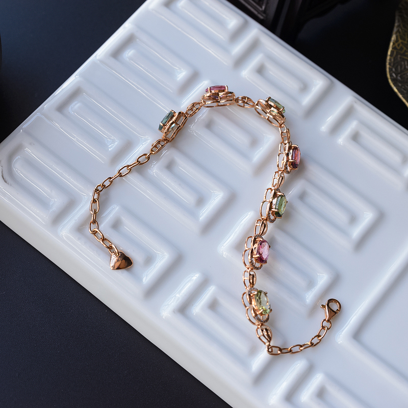 K金镶钻天然巴西彩色碧玺手链 - 红掌柜
