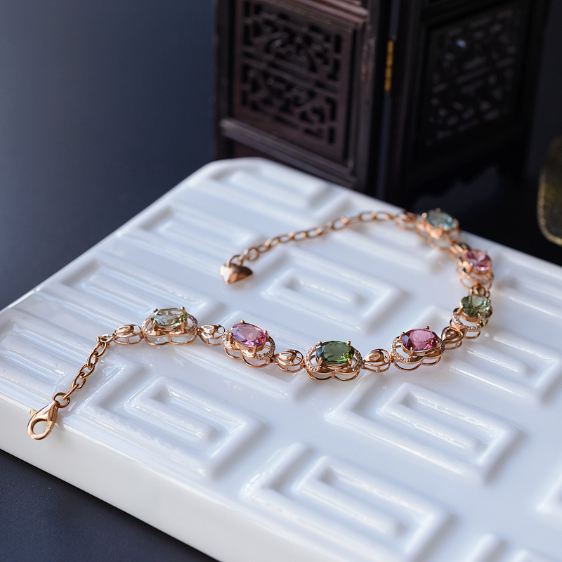 18K金天然巴西彩色碧玺手链 - 红掌柜