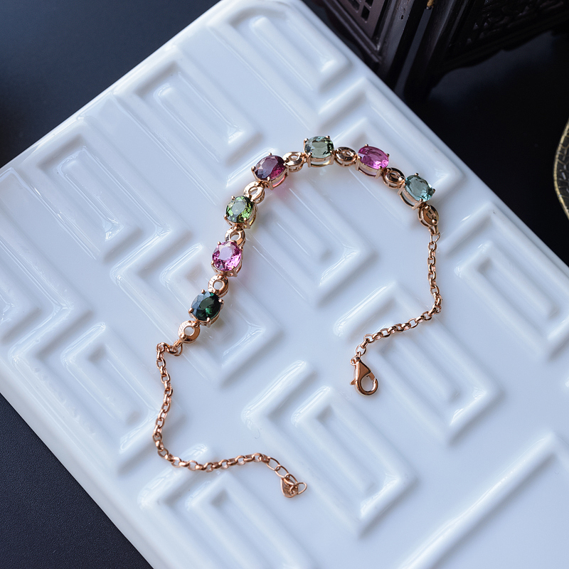 K金镶钻天然巴西彩色碧玺手链 - 红掌柜