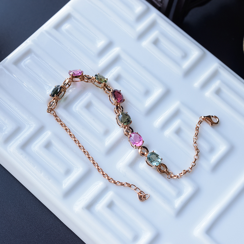 天然巴西彩色碧玺手链 - 红掌柜