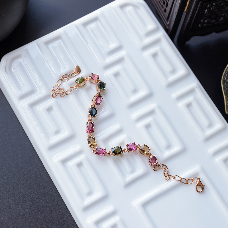 天然巴西彩色碧玺手链 - 红掌柜