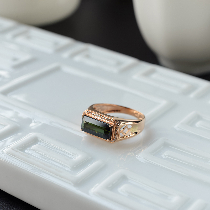 天然18K金镶碧玺戒指 - 红掌柜