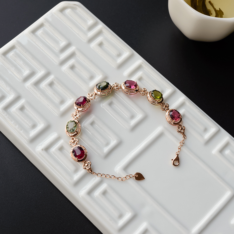 K金镶钻天然巴西彩色碧玺手链 - 红掌柜