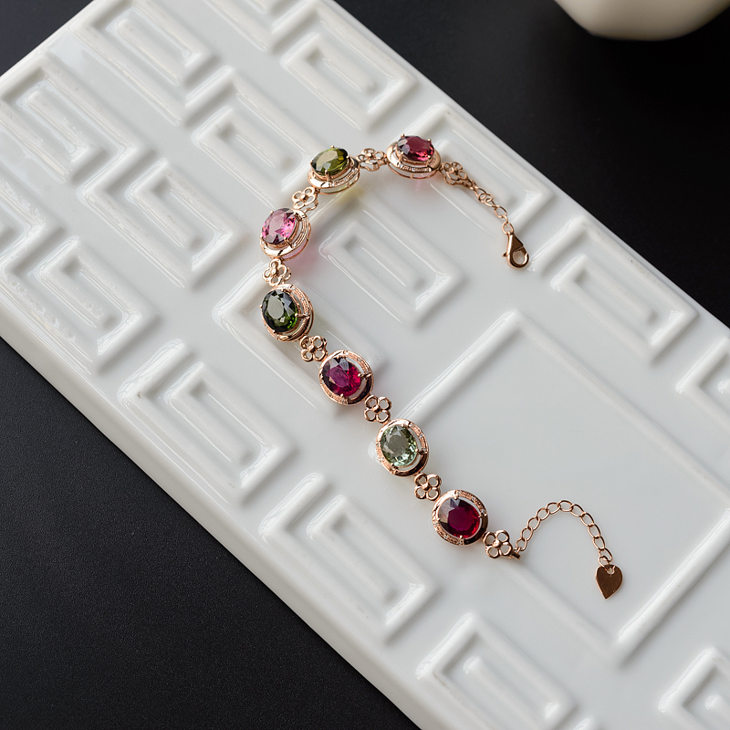 18K金天然巴西彩色碧玺手链 - 红掌柜