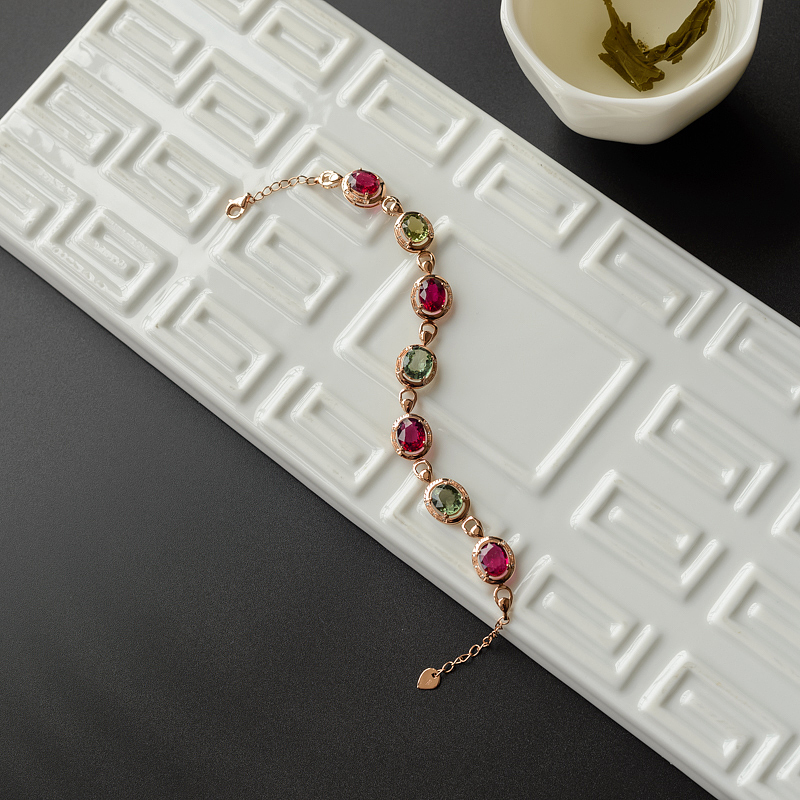 18K金镶钻天然巴西彩色碧玺手链 - 红掌柜