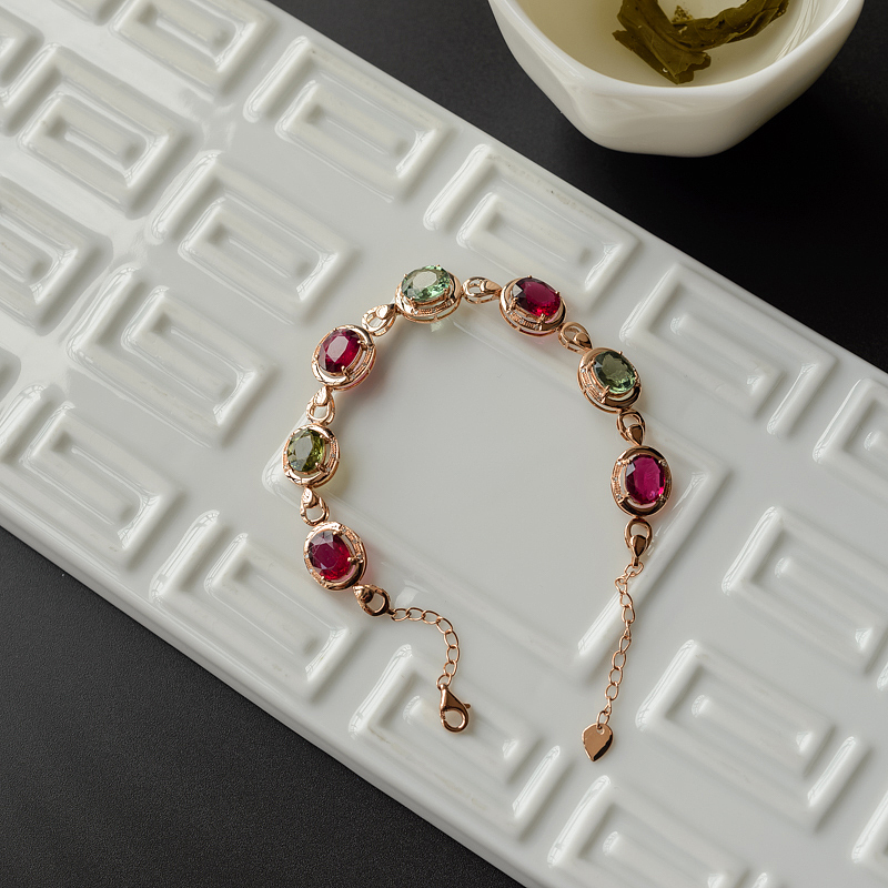 K金镶钻天然巴西彩色碧玺手链 - 红掌柜