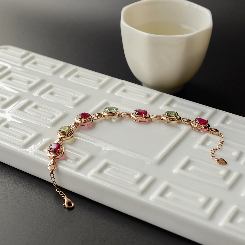 18K金天然巴西彩色碧玺手链 - 红掌柜