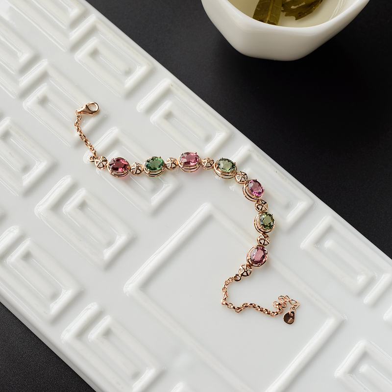 18K金镶钻天然巴西彩色碧玺手链 - 红掌柜"