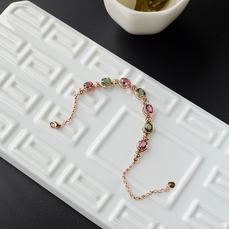 K金镶钻天然巴西彩色碧玺手链 - 红掌柜