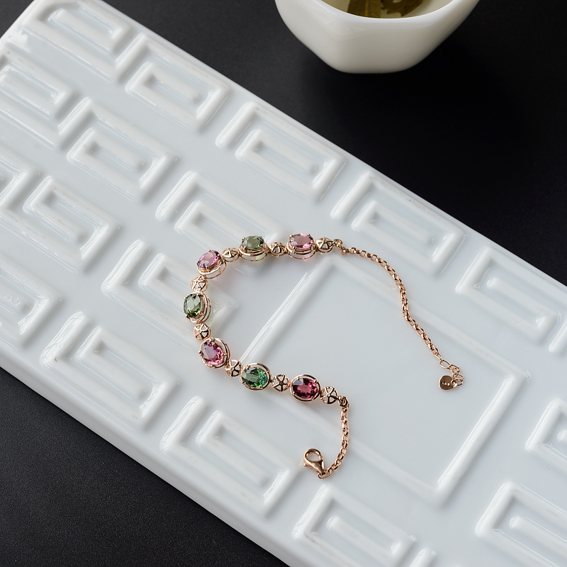 18K金天然巴西彩色碧玺手链 - 红掌柜