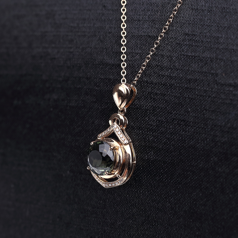 18K金镶钻天然碧玺吊坠-红掌柜