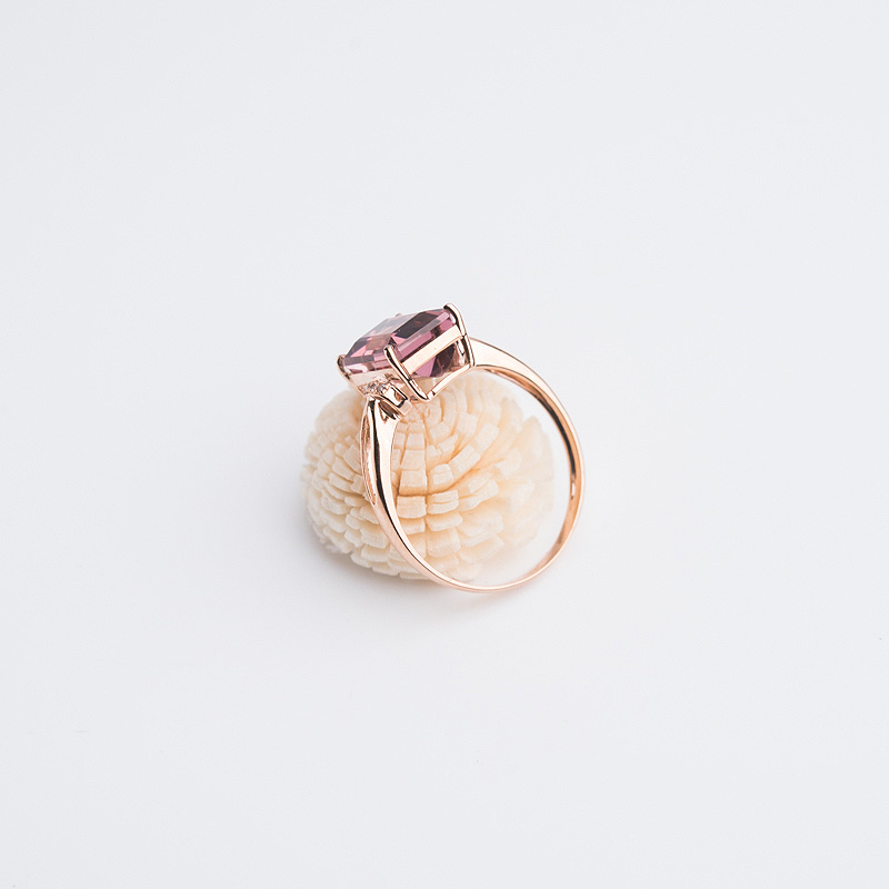 天然18K金镶钻粉色碧玺戒指-红掌柜