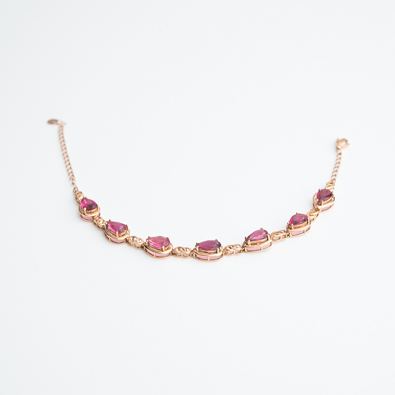 18K金镶钻粉色碧玺手链-红掌柜