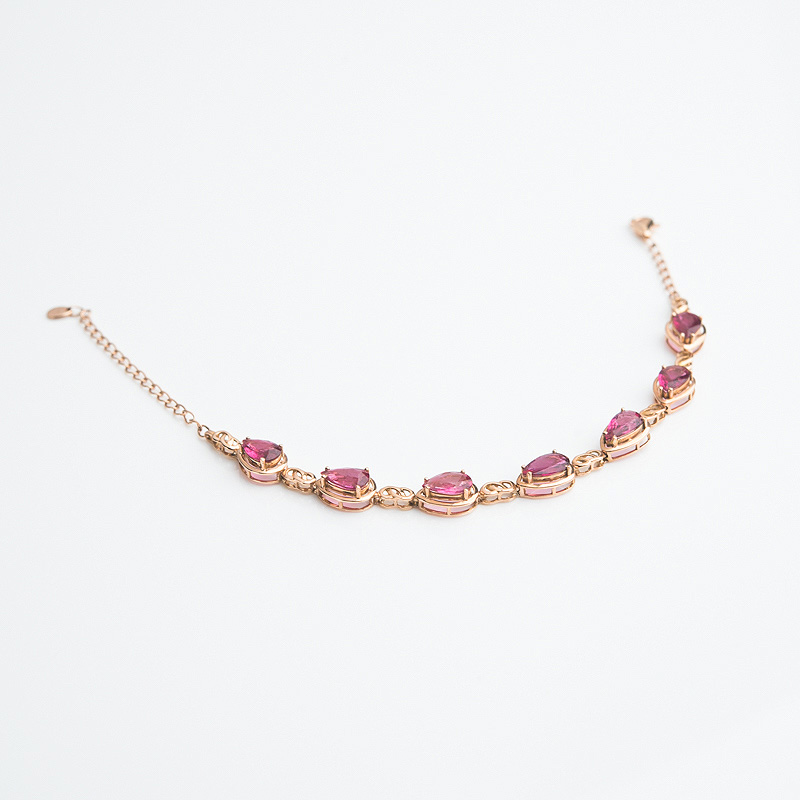 天然18K金镶钻粉色碧玺手链-红掌柜