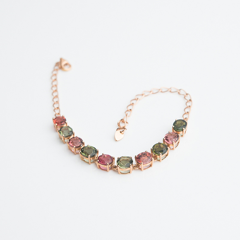 18K金镶钻多色碧玺手链-红掌柜