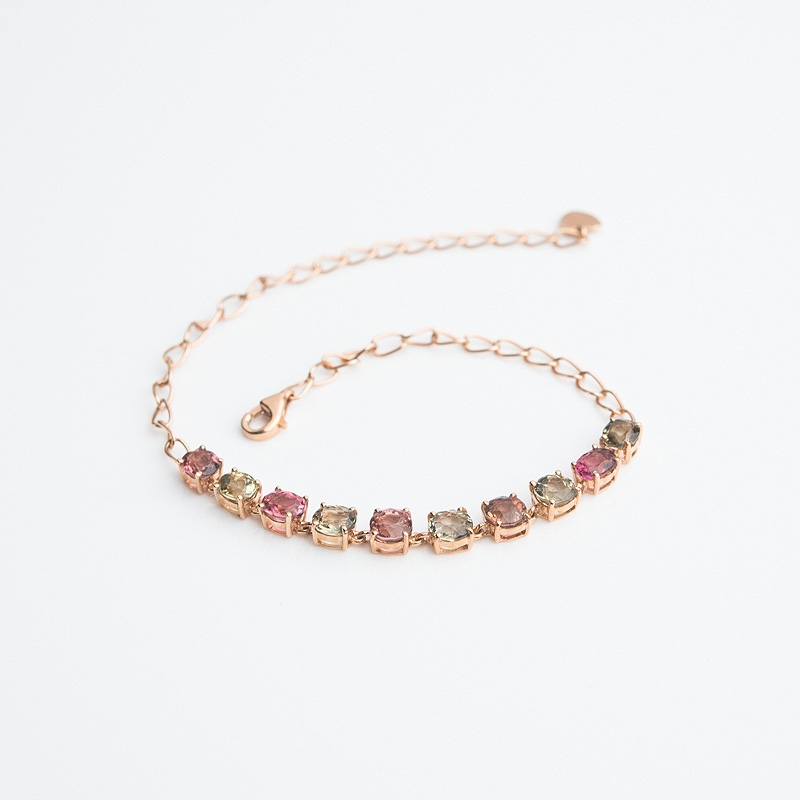 18K金镶钻多色碧玺手链-红掌柜