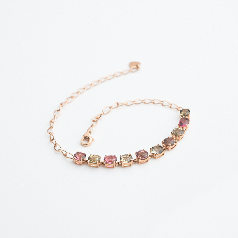 天然18K金镶钻多色碧玺手链-红掌柜