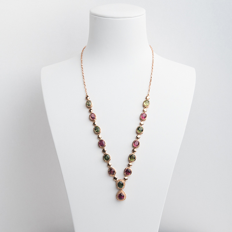 18K金镶钻双色碧玺项链-红掌柜